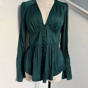 By Anthropologie Deep-V Tunic Blouse shirt top Green corset like small